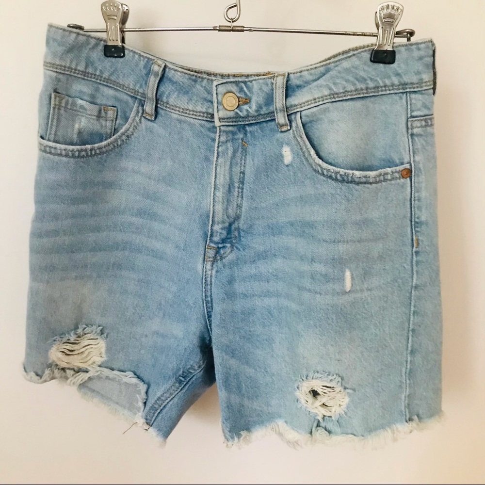 Clockhouse Light Wash Distressed Denim Bermuda Shorts